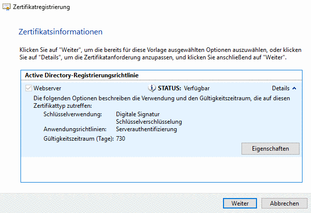 Zertifikatsinformationen