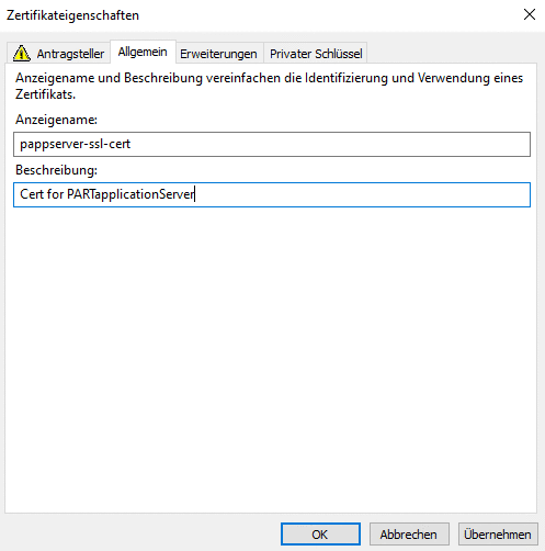 Zertifikateigenschaften > Allgemein