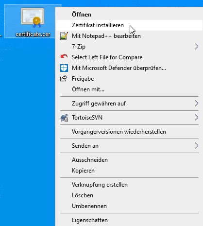 Zertifikat installieren