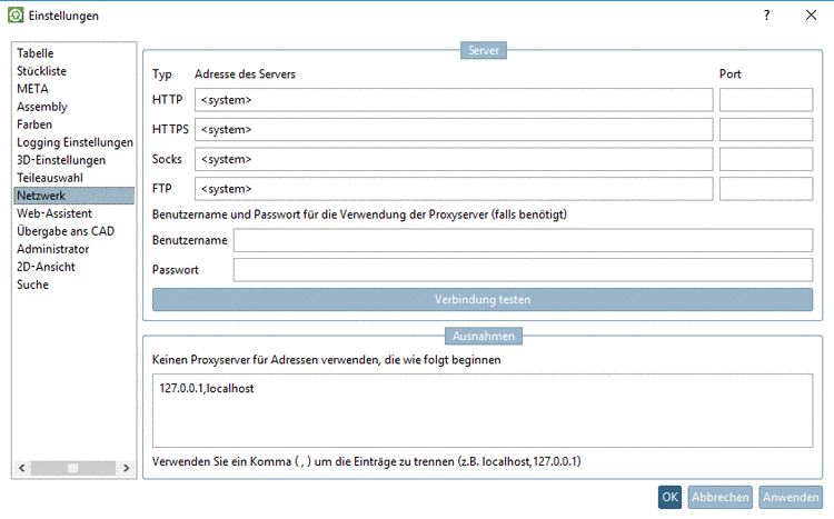 Einstellungen, Netzwerk