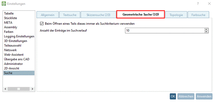 Registerseite "Geometrische Suche (3D)"
