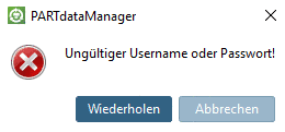 Ungültiger Username oder Passwort!