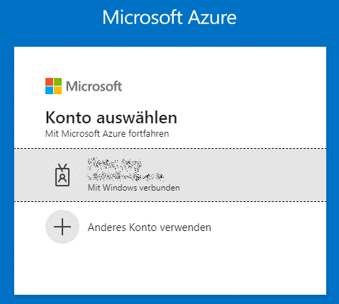 Microsoft Azure -> Konto auswählen