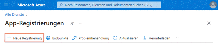 Microsoft Azure "Neue Registrierung"
