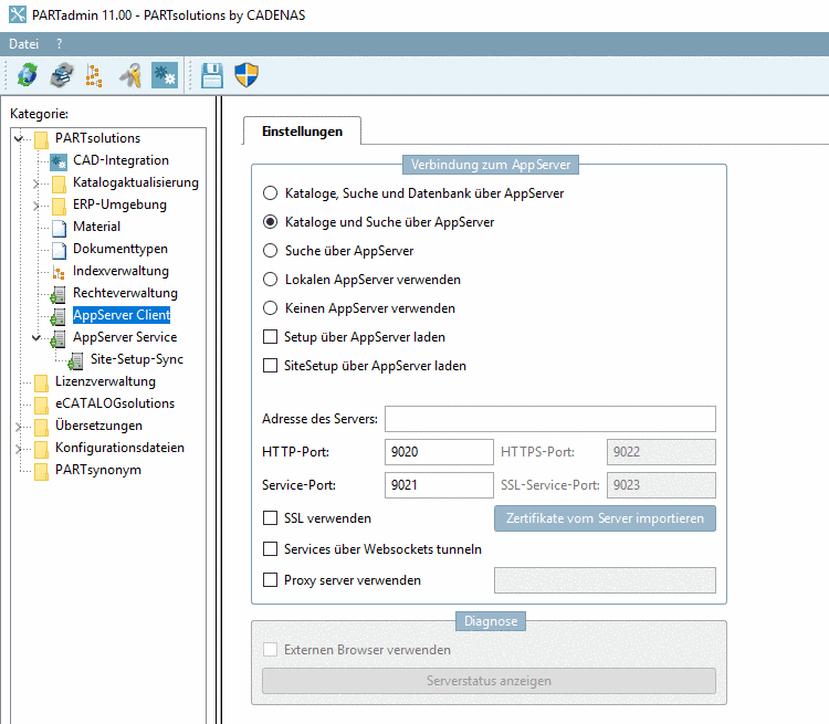 PARTadmin -> Kategorie "AppServer Client"