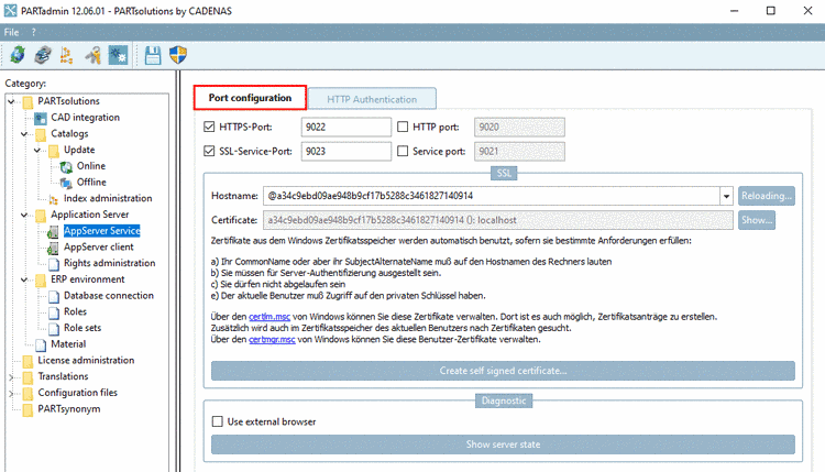 Registerseite "Port Konfiguration"