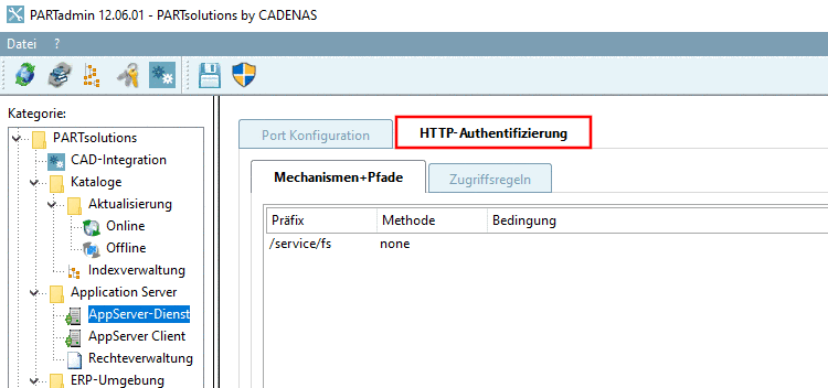 Registerseite "HTTP-Authentifizierung"
