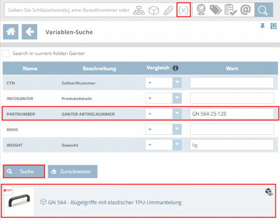 Variablen-Suche beispielhaft mit "PARTNUMBER"
