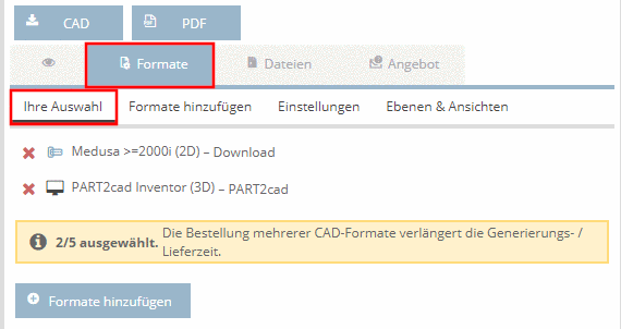 Formate -> "Ihre Auswahl"