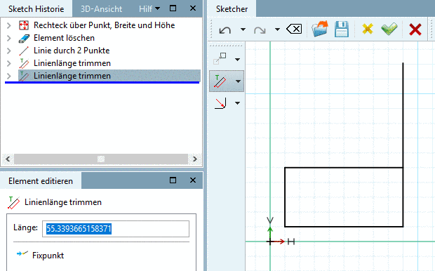 Linie verlängern - Ergebnis
