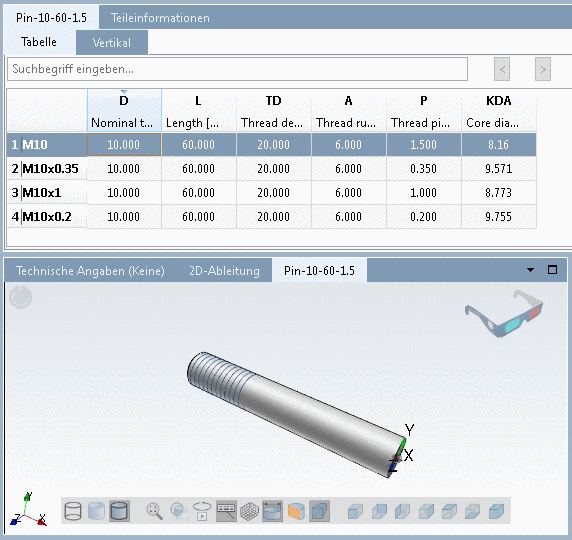PARTdataManager - Gewindesteigung 1.5