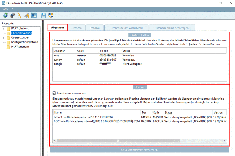 Registerseite "Allgemein"