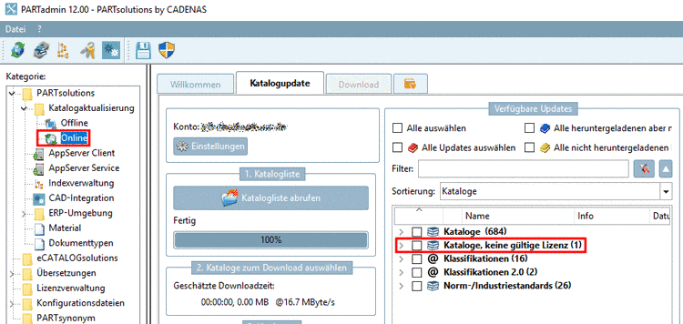 Kataloge, keine gültige Lizenz