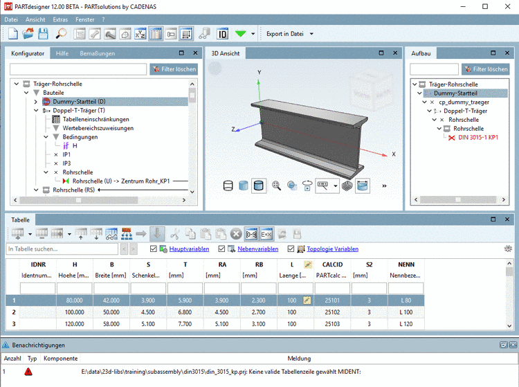 Keine valide Tabellenzeile gewählt