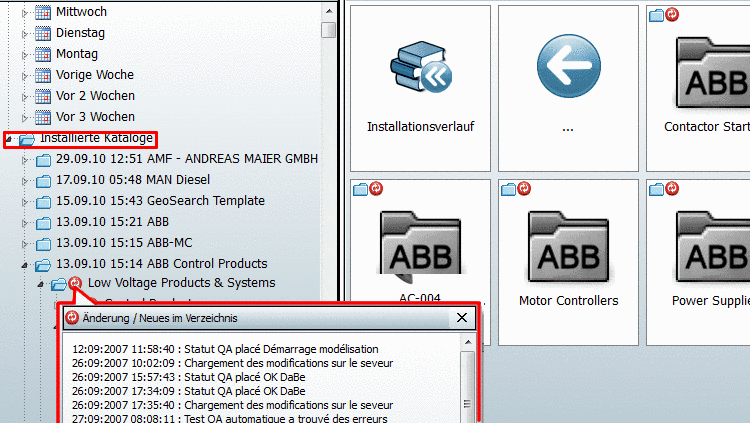 Historie aufrufen mit MouseoverPer Konfigurationsdatei kann das Anzeigen der Historie an- und ausgeschaltet werden. Siehe hierzu unter Änderungshistorie von Installationsverlauf an-/ausschalten.