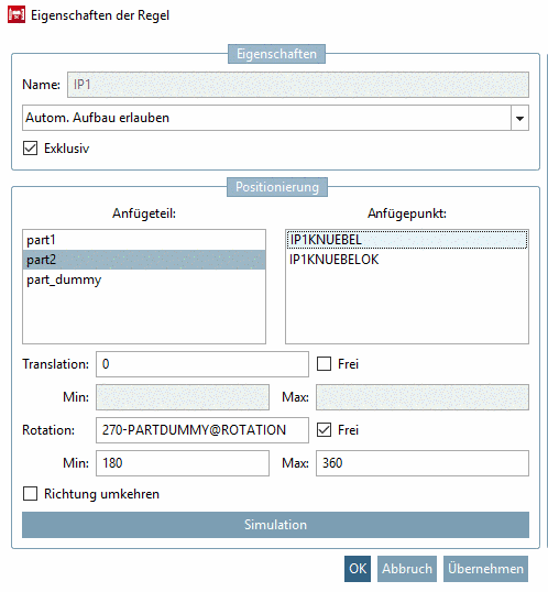 Korrekte Einstellung von Rotation und Min-Max-Werten