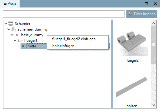 Hier beispielhaft Einfügepunkt "mitte"
