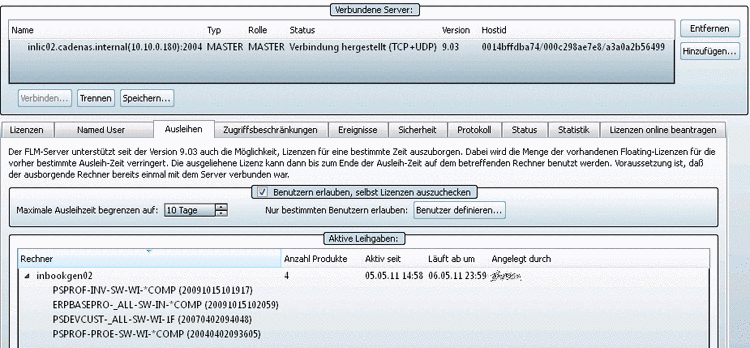 Registerseite "Ausleihen"