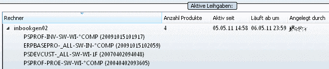 Rechnerliste im Dialogbereich "Aktive Leihgaben"