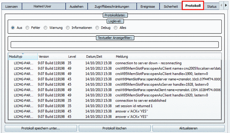 Registerseite "Protokoll"