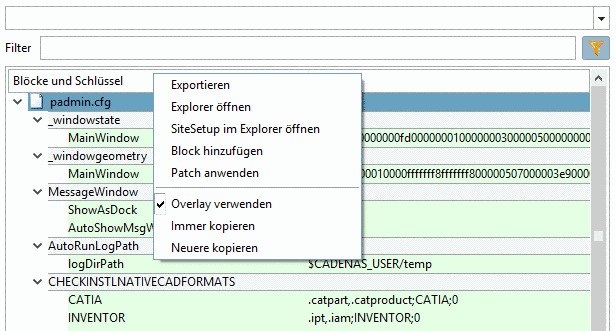 Kontextmenübefehle auf Dateiebene