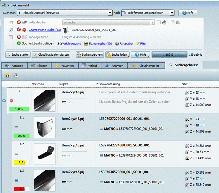 Projekt mit unterschiedlichen Zeilenvorschaubildern