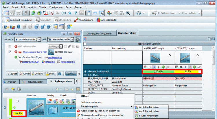 Bauteilvergleich -> Tabellarischer Vergleich -> Geometrische Ähnlichkeit