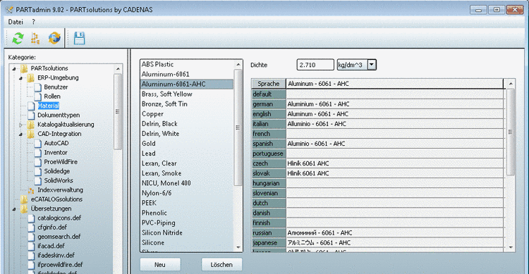 Materialdialog unter PARTadmin -> Kategorie -> PARTsolutions -> Material