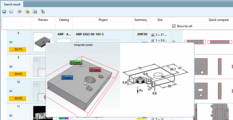 Liste der Suchergebnise -> 3D-Tooltip