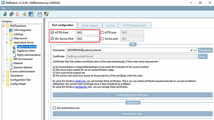 AppServer Service -> Port Konfiguration [Port configuration] -> HTTPS-Port
