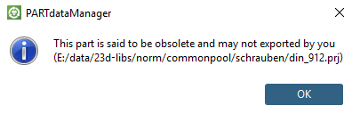 PARTdataManager: Part may not be exported