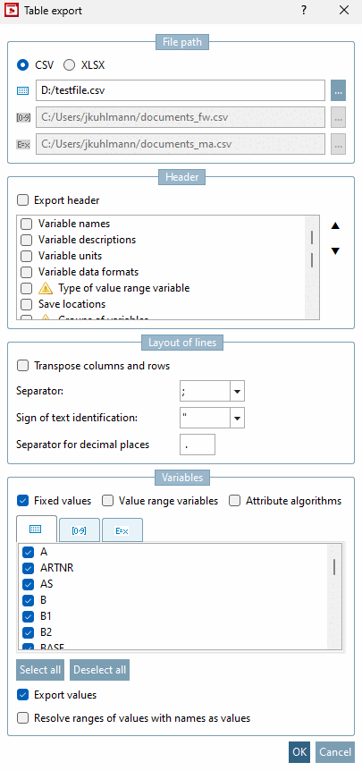 Tabellen Export [Table export]