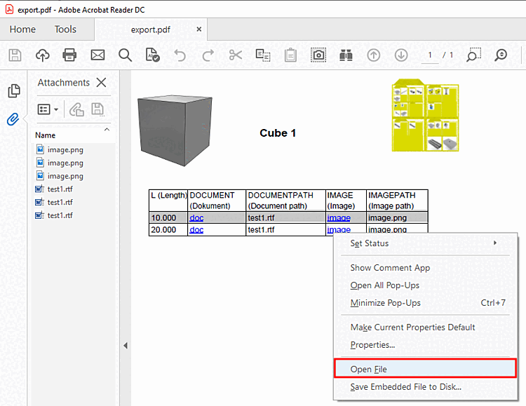 Dokumente als Anlagen eingebettet im PDF