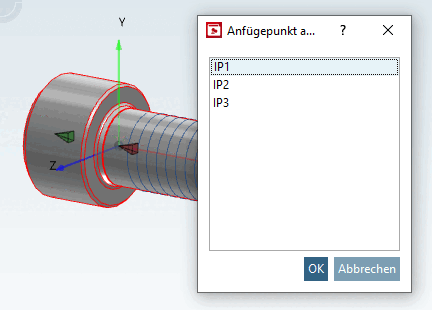 Anfügepunkt auswählen [Choose connection point] - Dialog