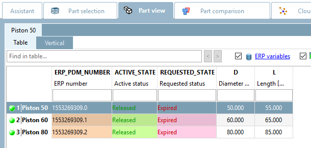 PARTdataManager: Alte Version "Kolben" nach Update, aber vor Bearbeitung durch Update Manager