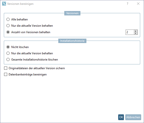 Dialogfenster "Versionen bereinigen [Cleanup versions]"