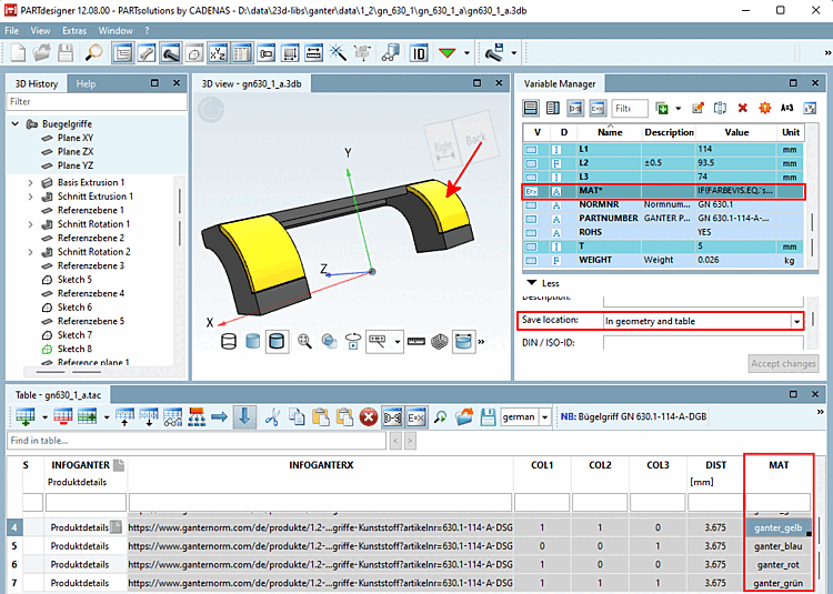 Beispiel eines angegebenen Speicherorts im Variablenmanager [Variable Manager]