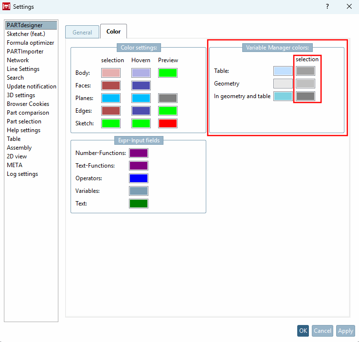 Variablenmanager Farben [Variable Manager colors]