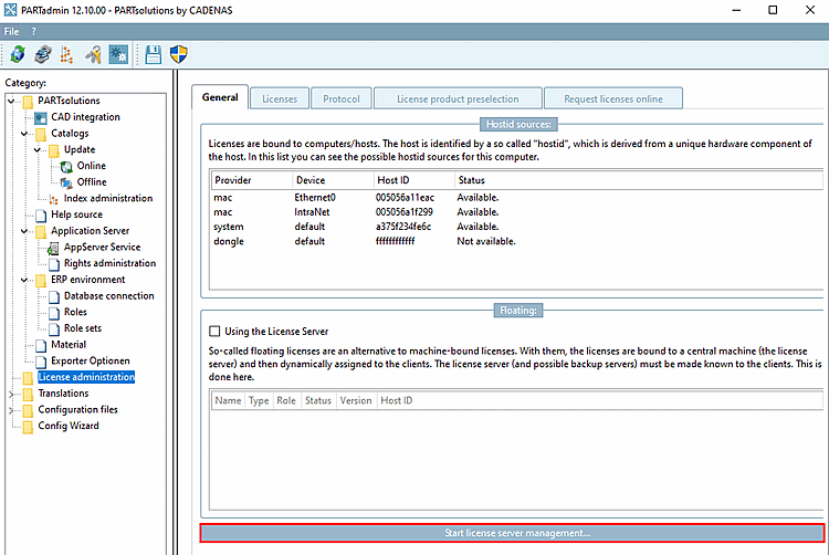 Starte Lizenzserver-Verwaltung... [Start license server management...]
