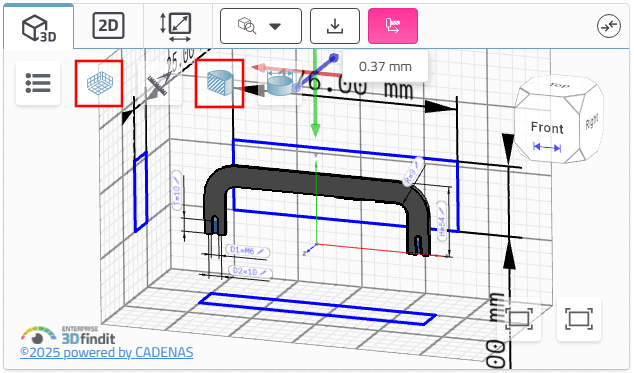Schnitt [Cut] mit Messraster [Measuring grid]