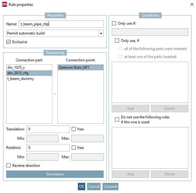 Regel für Anfügepunkt "Rohrschelle" auf Bauteil "Doppel-T-Träger"