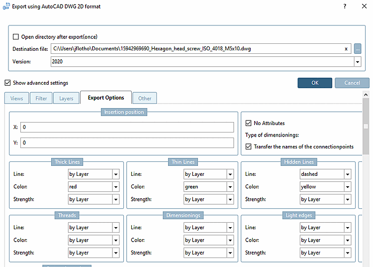 Beispiel: Export im AutoCAD DWG 2D Format