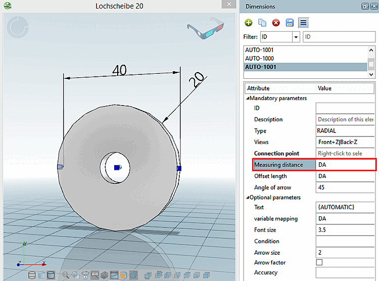 Beispiel "Messdistanz [Measuring distance]" in 3D