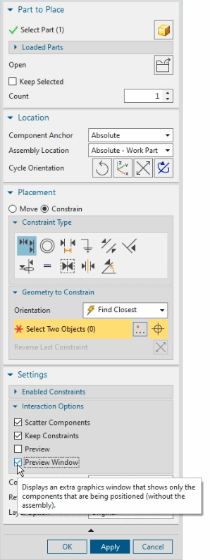 "Preview Window" aktiviert