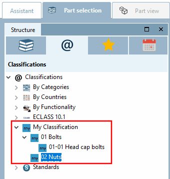 Beispiel: PARTdataManager mit eigener Klassifikation "My Classification"