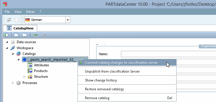 Katalogänderungen zum Klassifikations-Server hochladen (commit) [Commit catalog changes to classification server]