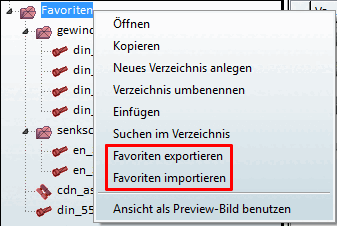 Favoriten exportieren [Export favorites] / Favoriten importieren [Import favorites]