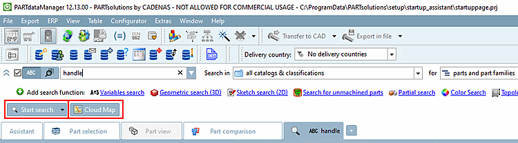 "Suche starten [Start search]" oder "Cloud Map [Cloud Map]"