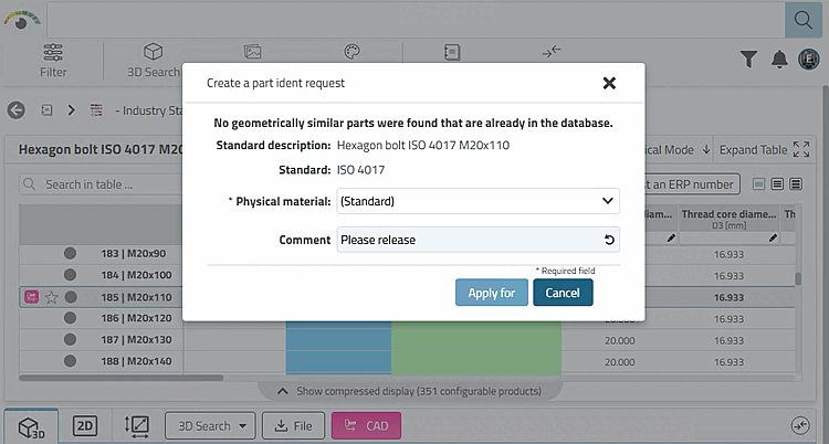 Eingabefenster "Ident-Nummer beantragen [Create a part ident request]" entsprechend obiger Einstellung