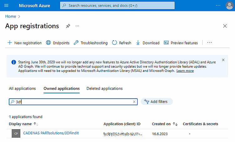 App-Registrierungen -> Filter